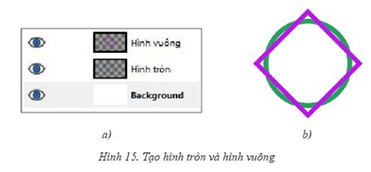 Em hãy thiết kế hình tròn và hình vuông lồng nhau như Hình 14