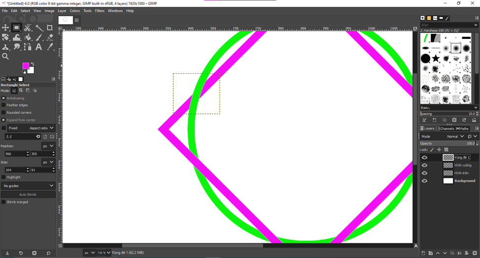Em hãy thiết kế hình tròn và hình vuông lồng nhau như Hình 14
