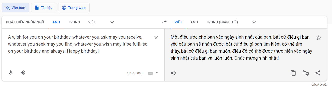 Em hãy truy cập vào một ứng dụng dịch vụ tự động trên Internet. Dịch một đoạn văn bản