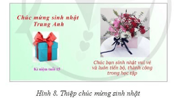 Em hãy thực hiện ghép ảnh để thiết kế một thiệp chúc mừng sinh nhật như ở Hình 8