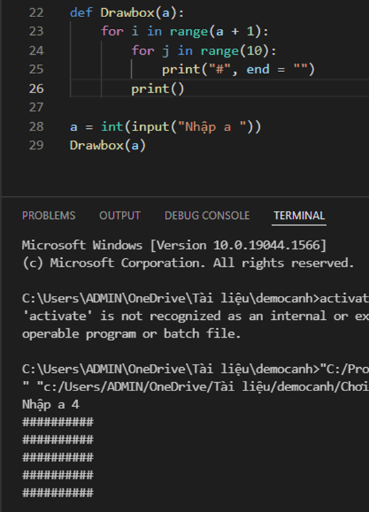 Viết chương trình vẽ bằng một hình chữ nhật bằng dấu # với một cạnh có độ dài bằng 10