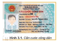 Hình 3.1 minh hoạ một thẻ căn cước công dân. Trên đó có những thông tin gì?