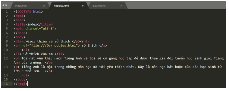 Tạo website cá nhân: Em hãy bổ sung thêm một số nội dung cho website cá nhân