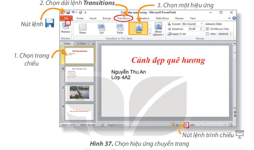 Tin học lớp 4 Bài 9: Hiệu ứng chuyển trang