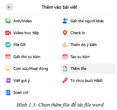 Em hãy chia sẻ lên trang cá nhân Facebook cho các bạn một tệp văn bản