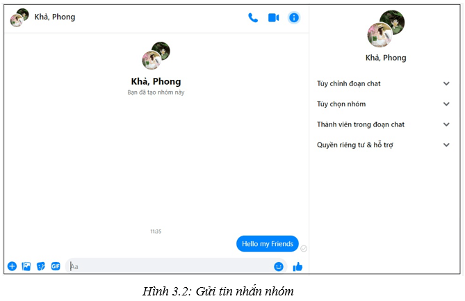 Em hãy tạo một nhóm trên Messenger của Facebook, gửi tin nhắn, gọi video