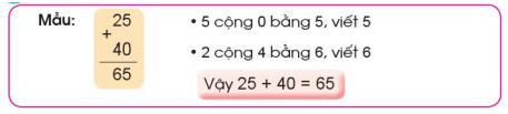 Toán lớp 1 Phép cộng dạng 25 + 4, 25 + 40 trang 136 | Cánh diều