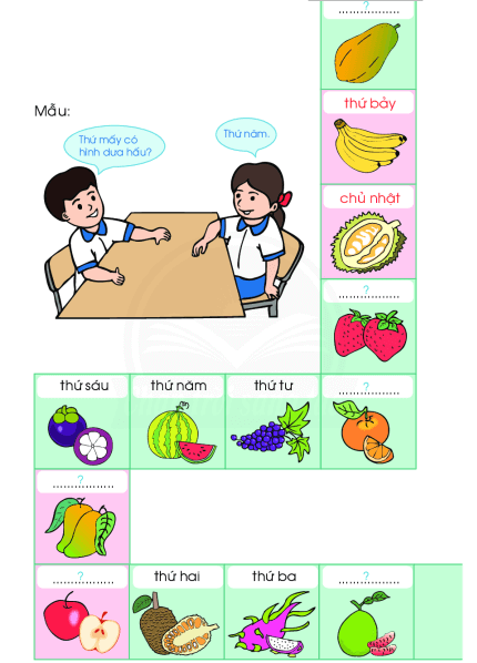 Toán lớp 1 Chân trời sáng tạo Các ngày trong tuần (trang 126)