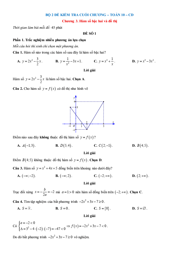 Đề kiểm tra Toán 10 Cánh diều Chương 3 (có lời giải)