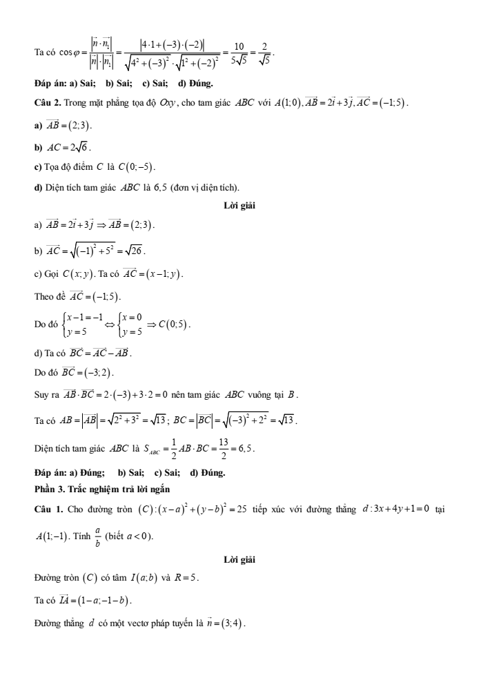 Đề kiểm tra Toán 10 Cánh diều Chương 7 (có lời giải)
