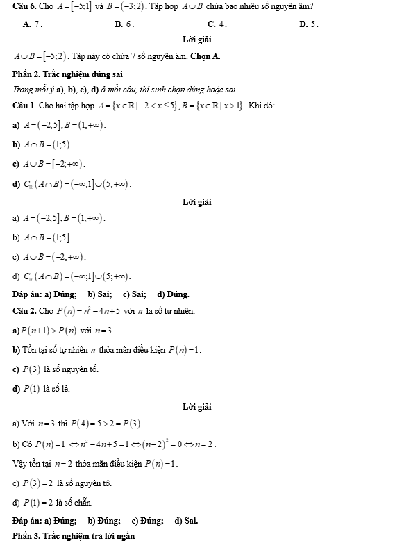 Đề kiểm tra Toán 10 Chân trời sáng tạo Chương 1 (có lời giải)