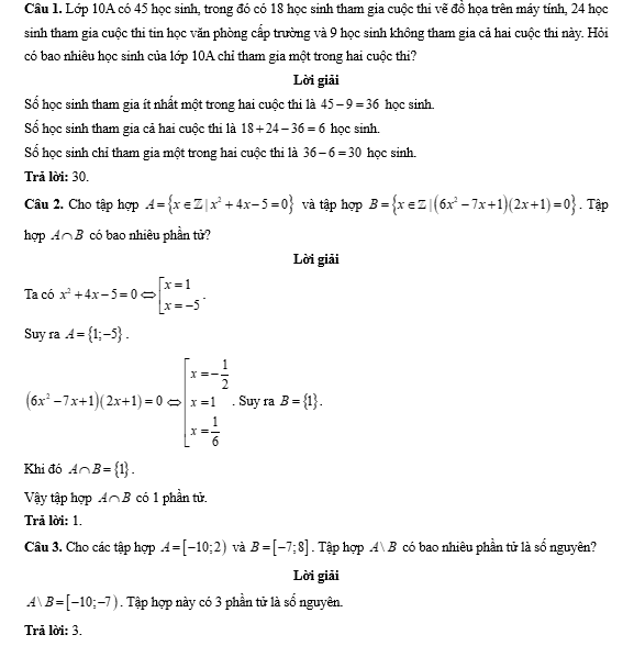 Đề kiểm tra Toán 10 Chân trời sáng tạo Chương 1 (có lời giải)