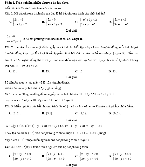 Đề kiểm tra Toán 10 Chân trời sáng tạo Chương 2 (có lời giải)