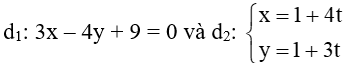 Xét vị trí tương đối của các cặp đường thẳng d1 và d2 trong các trường hợp sau