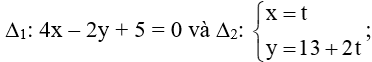 Tìm số đo của góc giữa hai đường thẳng ∆1 và ∆2 trong các trường hợp sau