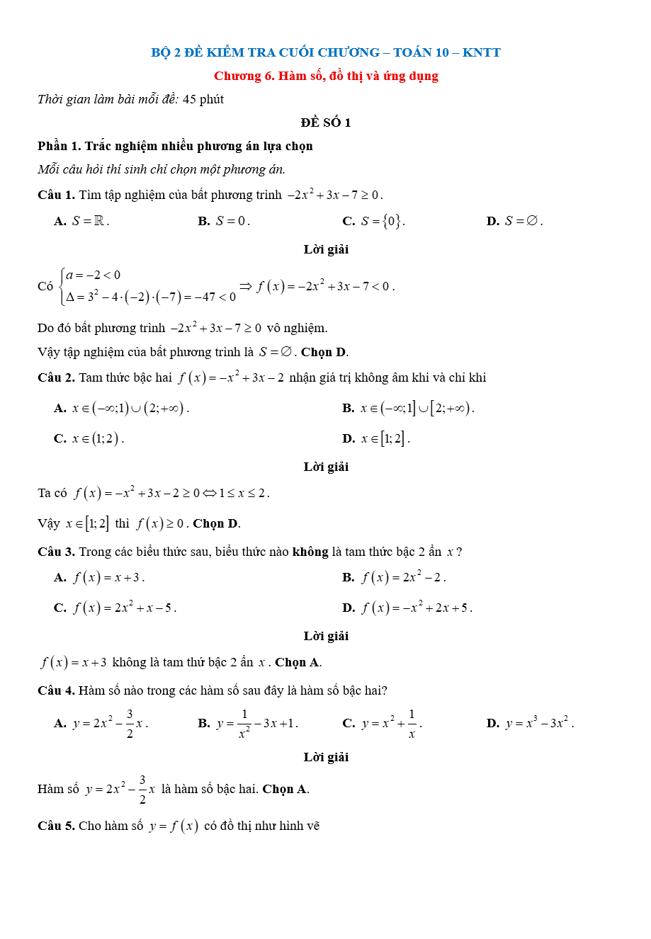 Đề kiểm tra Toán 10 Kết nối tri thức Chương 6 (có lời giải)