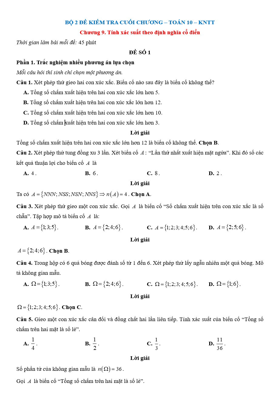 Đề kiểm tra Toán 10 Kết nối tri thức Chương 9 (có lời giải)