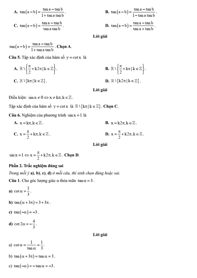 Đề kiểm tra Toán 11 Cánh diều Chương 1 (có lời giải)