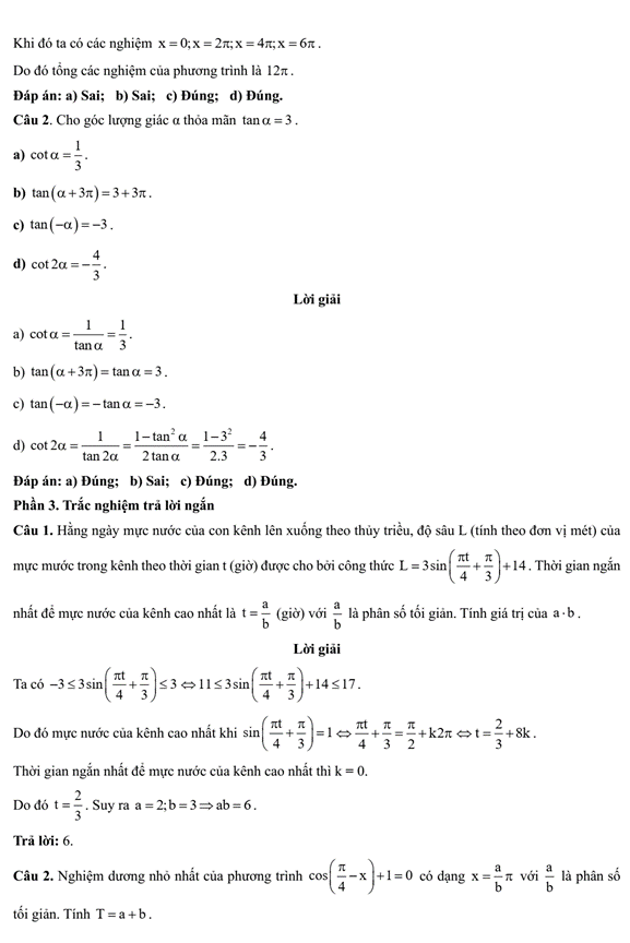 Đề kiểm tra Toán 11 Chân trời sáng tạo Chương 1 (có lời giải)
