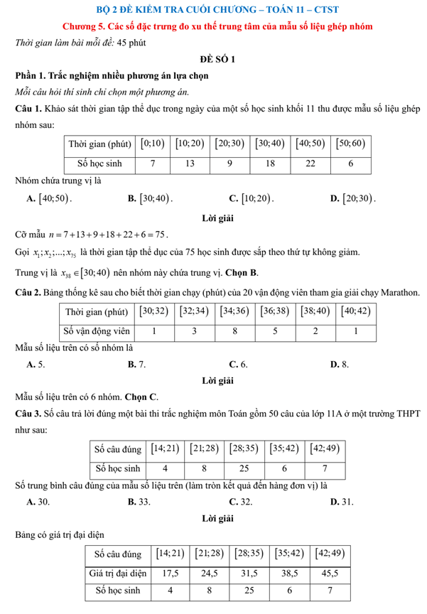Đề kiểm tra Toán 11 Chân trời sáng tạo Chương 5 (có lời giải)