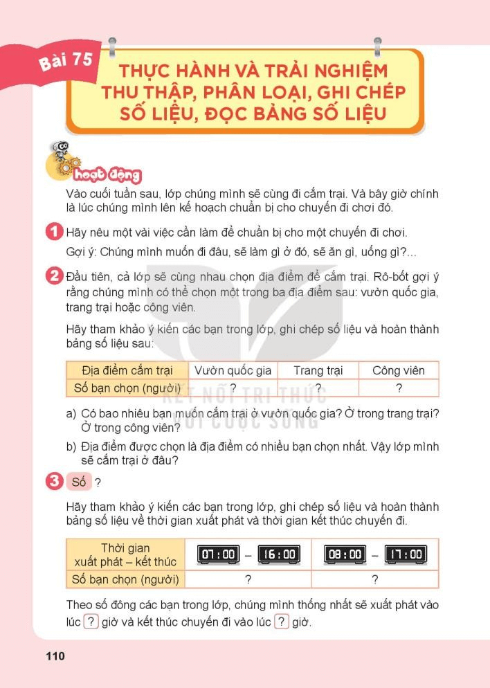 Toán lớp 3 Bài 75: Thực hành và trải nghiệm thu thập, phân loại, ghi chép số liệu, đọc bảng số liệu (trang 110, 111 Tập 2) | Kết nối tri thức