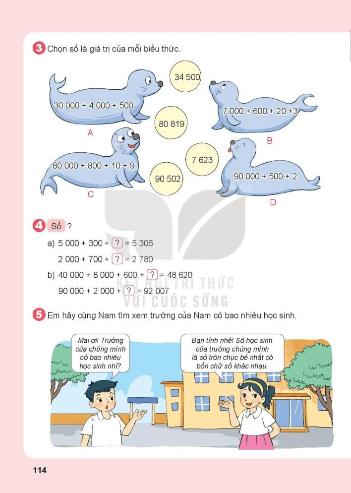 Toán lớp 3 Bài 76: Ôn tập các số trong phạm vi 10000, 100000 (trang 112, 113, 114 Tập 2) | Kết nối tri thức