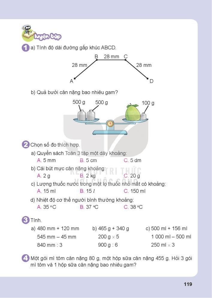 Toán lớp 3 trang 119 Bài 43 Luyện tập | Kết nối tri thức