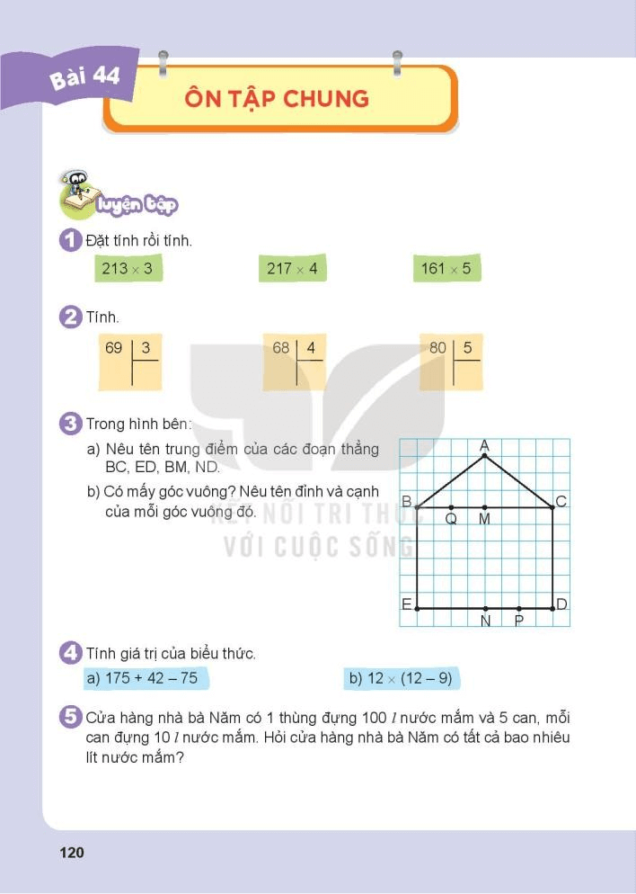 Toán lớp 3 Bài 44: Ôn tập chung (trang 120, 121) | Kết nối tri thức