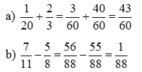 Toán lớp 5 Kết nối tri thức Bài 6: Cộng, trừ hai phân số khác mẫu số (trang 20) | Giải Toán lớp 5