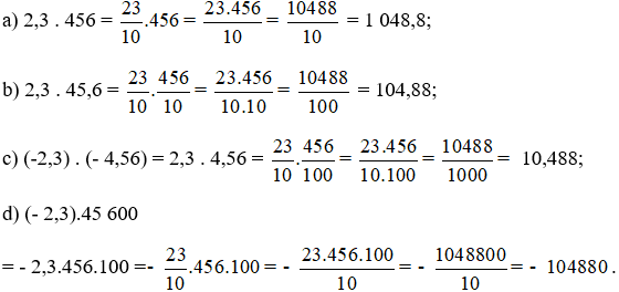 Cho 23. 456 = 10 488. Tính nhẩm: a) 2,3 . 456