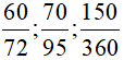 Rút gọn các phân số sau về phân số tối giản: 60/72; 70/95; 150/360;