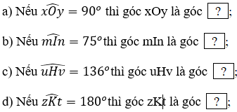 Chọn từ nhọn, vuông, tù, bẹt thích hợp cho ( ? )