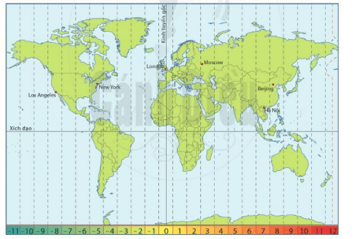 Múi giờ của các vùng trên thế giới. Bản đồ sau cho biết múi giờ của các vùng trên thế giới