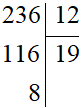 Thực hiện phép chia 236 cho 12.