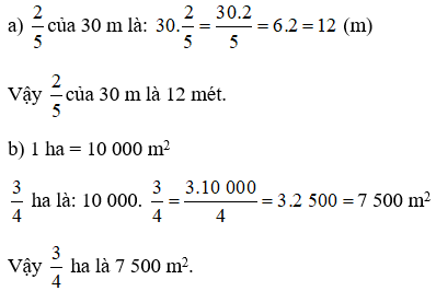 2/5 của 30 m là bao nhiêu mét