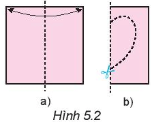 Gấp đôi một tờ giấy (H.5.2a), dùng kéo cắt một đường như Hình 5.2b