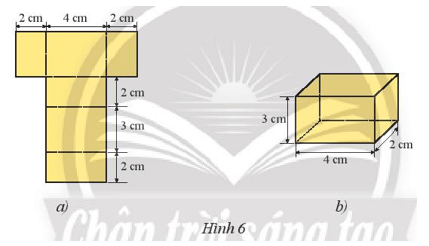 Hãy vẽ và gấp tấm bìa như Hình 6a thành một hình hộp chữ nhật như Hình 6b