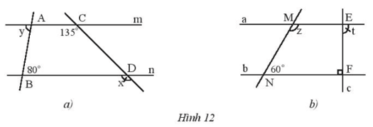 Cho biết m // n và a // b Tính số đo x, y, z, t