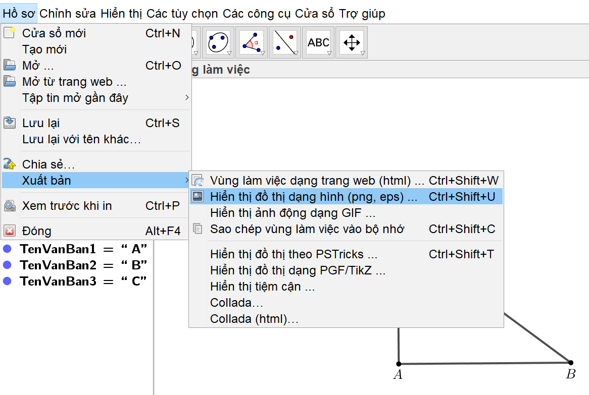 Sử dụng phần mềm Geogebra, em hãy vẽ tam giác ABC vuông tại A, AB = 4 cm