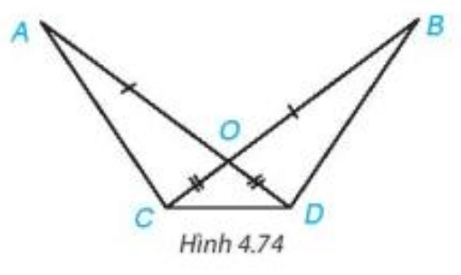 Cho Hình 4.74, biết OA = OB, OC = OD. Chứng minh rằng: AC = BD