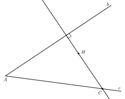 Cho hai đường thẳng không vuông góc b, c cắt nhau tại điểm A và cho điểm H không thuộc b và c (H.9.47)