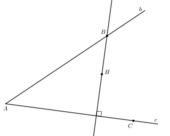Cho hai đường thẳng không vuông góc b, c cắt nhau tại điểm A và cho điểm H không thuộc b và c (H.9.47)