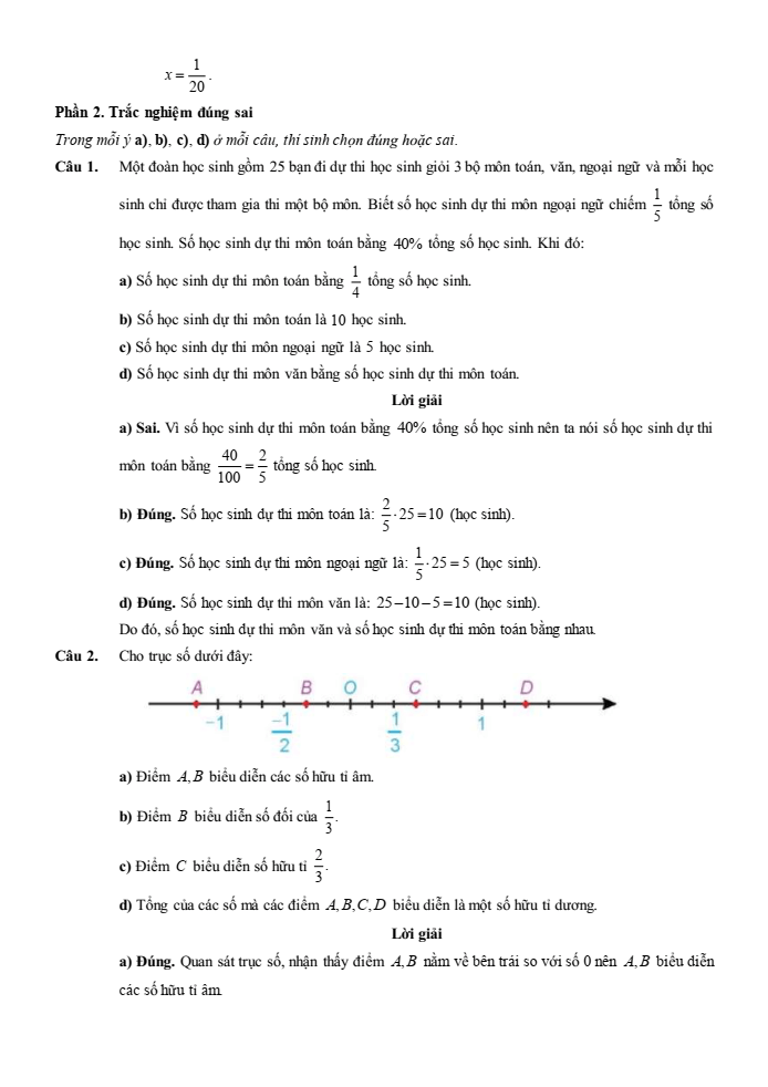 Đề kiểm tra Toán 7 Kết nối tri thức Chương 1 (có lời giải)