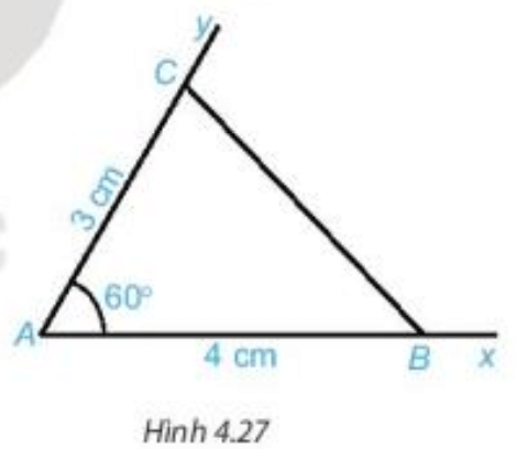 Vẽ góc xAy=60 độ. Lấy điểm B trên tia Ax và điểm C trên tia Ay sao cho: AB = 4 cm