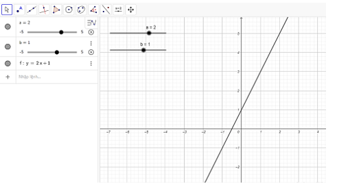 Toán 8 Chân trời sáng tạo Hoạt động 4: Vẽ đồ thị hàm số bậc nhất y = ax + b bằng phần mềm GeoGebara | Giải Toán 8