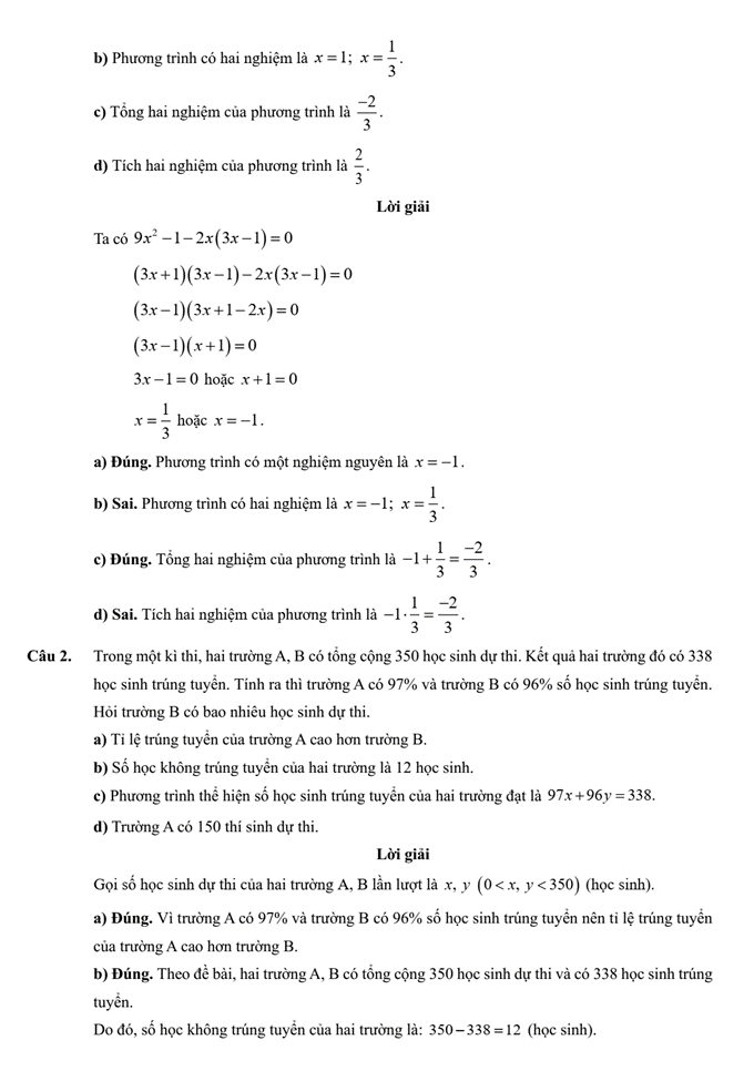 Đề kiểm tra Toán 9 Chân trời sáng tạo Chương 1 (có lời giải)