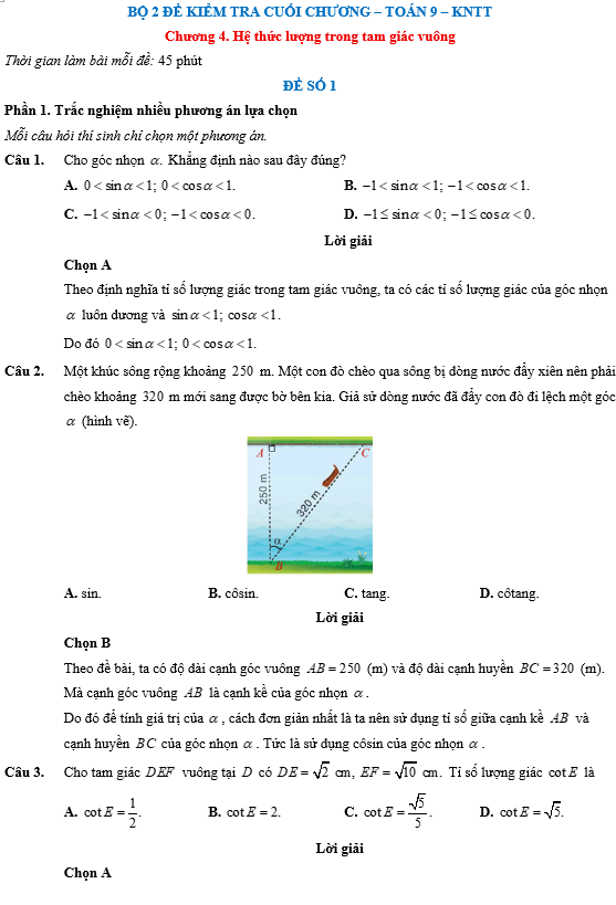 Đề kiểm tra Toán 9 Kết nối tri thức Chương 4  (có lời giải)