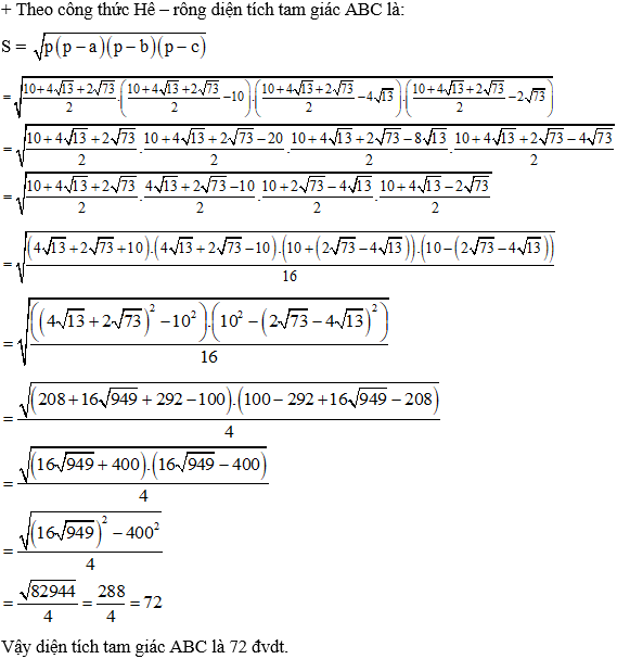 Bài tập Công thức Heron tính diện tích tam giác (cực hay, chi tiết)