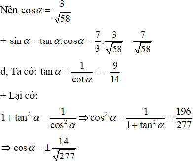 Cho một giá trị lượng giác, tính các giá trị lượng giác còn lại (cực hay, chi tiết)