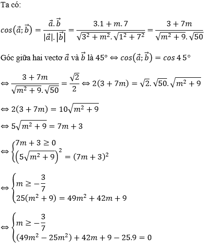 Tìm m để góc giữa hai vecto bằng một số cho trước (45 độ, góc nhọn, góc tù) cực hay
